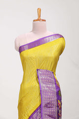 Dola silk saree all overzari workdesign with contrast zig zag border and contrast kalmkari printed pallu