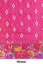 Off white floral design dola silk saree with contrast floral border and printed motifs blouse
