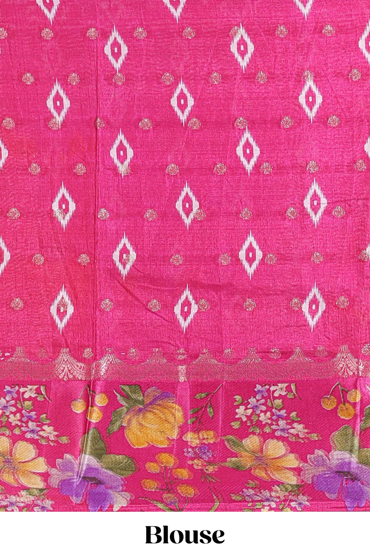 Off white floral design dola silk saree with contrast floral border and printed motifs blouse