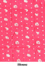 Pink striped elephant & bird zari butta dola silk saree with self zari border and matching zari motifs blouse