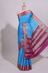 Blue zari striped dola silk saree with contrast zari border and striped pallu