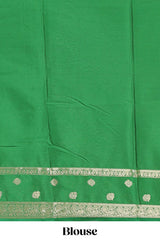 Yellow striped bird zari butta dola silk saree with contrast zari border and blouse