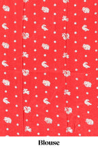 Red striped elephant & bird zari butta dola silk saree with self zari border and matching zari motifs blouse
