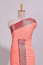 Peach zari striped dola silk saree with contrast zari border and striped pallu