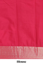 Peach zari striped dola silk saree with contrast zari border and striped pallu