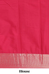 Peach zari striped dola silk saree with contrast zari border and striped pallu