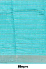 Yellow zari striped dola silk saree with contrast zari border and floral printed pallu