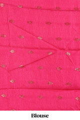 Turquoise blue zari striped motifs dola silk saree with contrast pink border and zari motifs blouse