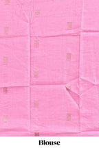 Violet zari striped motifs dola silk saree with contrast pink border and zari motifs blouse
