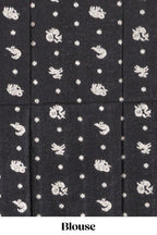 Black striped elephant & bird zari butta dola silk saree with self zari border and matching zari motifs blouse