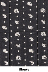 Black striped elephant & bird zari butta dola silk saree with self zari border and matching zari motifs blouse