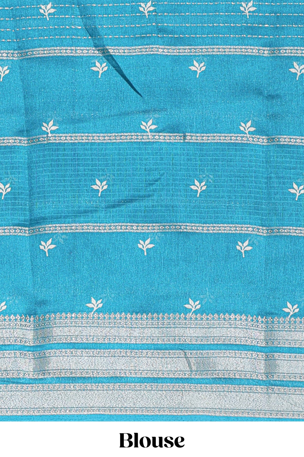 Teal blue Dola silk saree all over zari lines and motifs design with silver zari  border and self printed pallu and matching blouse