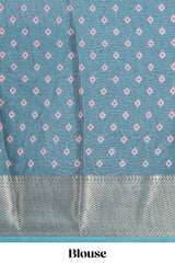 Peacock green zari butta dola silk saree with self zari border and matching zari motifs blouse