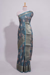 Pine green dola silk saree with all over butta self zari border and matching motifs blouse