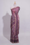 Plum Purple Dola Silk Saree Floral Motifs with Zari Border and matching printed blouse