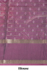 Plum Purple Dola Silk Saree Floral Motifs with Zari Border and matching printed blouse