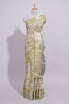 Peach Dola Sareefloral motifs elegant zari border with contrast printed pallu and matching buttas blouse