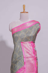 Steel Grey shade Striped saree with Contrast zari Border and floral design blouse