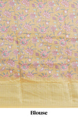 Teal green striped zari design dola silk saree with contrast zari border and floral design blouse