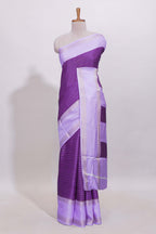 Purple striped dola Saree with contrast border and blouse