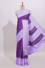 Purple striped dola Saree with contrast border and blouse