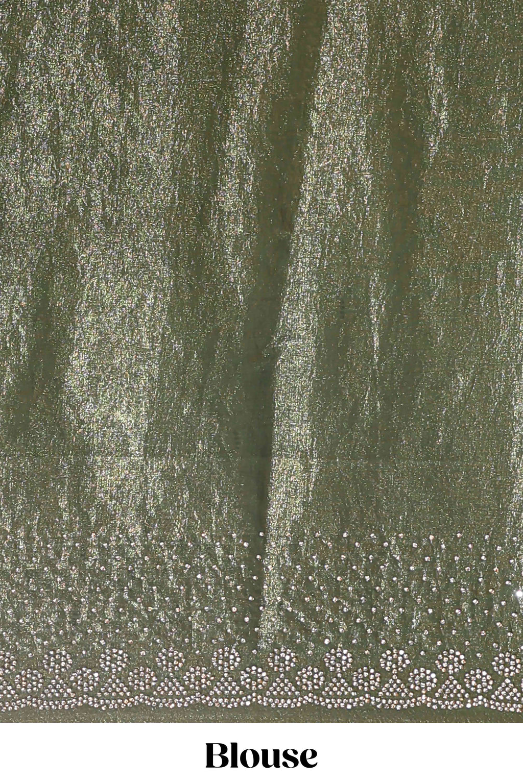 Green dual shade designer saree with floral motifs, stone work & scallop border