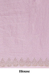 Lavender designer saree with floral motifs, stone work & scallop border