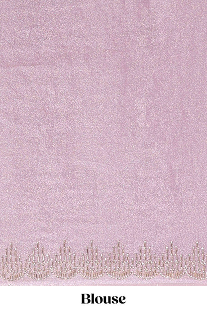 Lavender designer saree with floral motifs, stone work & scallop border