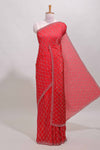 Pink geometric stone work designer saree with self scallop border and matching blouse