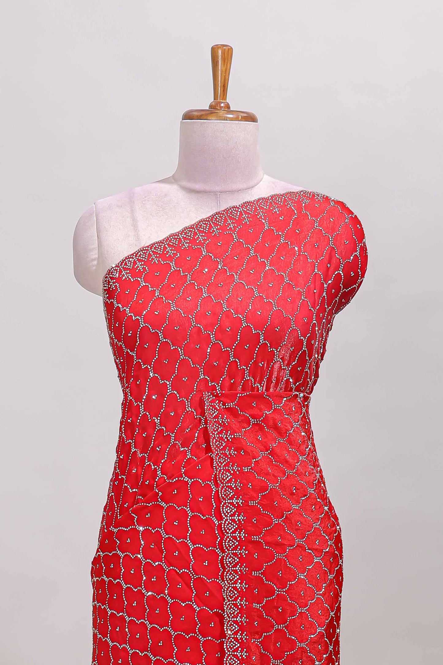 Pink geometric stone work designer saree with self scallop border and matching blouse