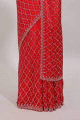 Pink geometric stone work designer saree with self scallop border and matching blouse