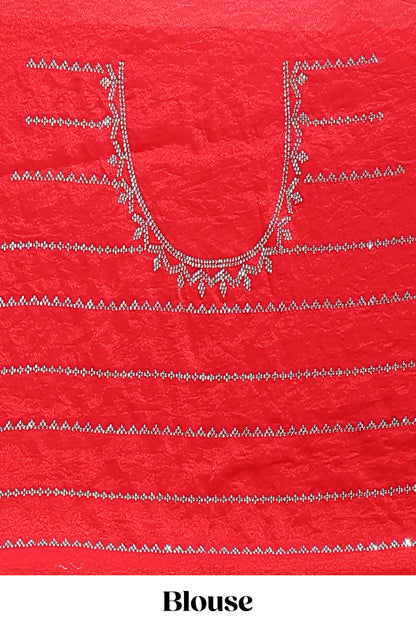 Pink geometric stone work designer saree with self scallop border and matching blouse