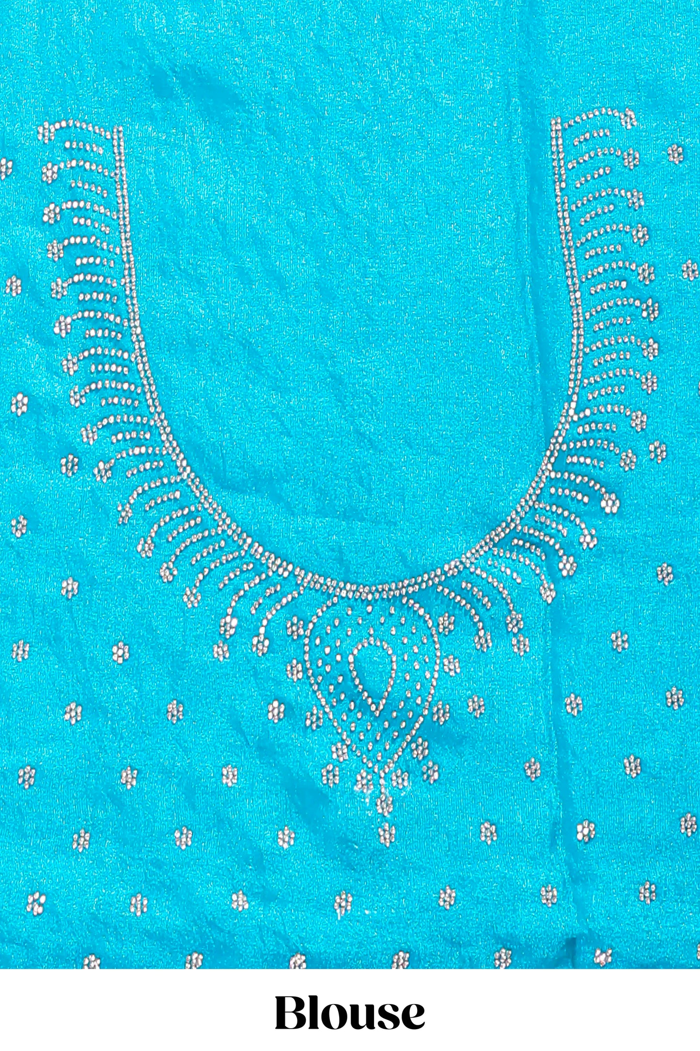 Blue floral vine stone work designer saree with self scallop border and matching blouse