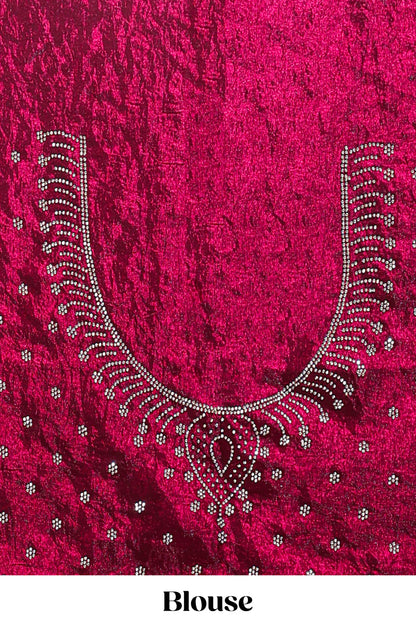 Maroon floral vine stone work designer saree with self scallop border and matching blouse