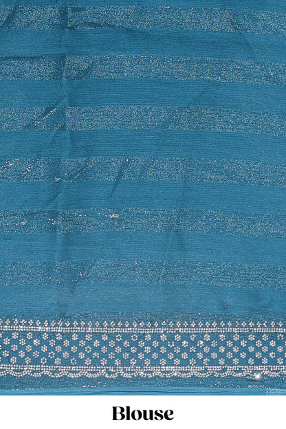 Forest green wave design stone work designer saree with self scallop border and matching blouse