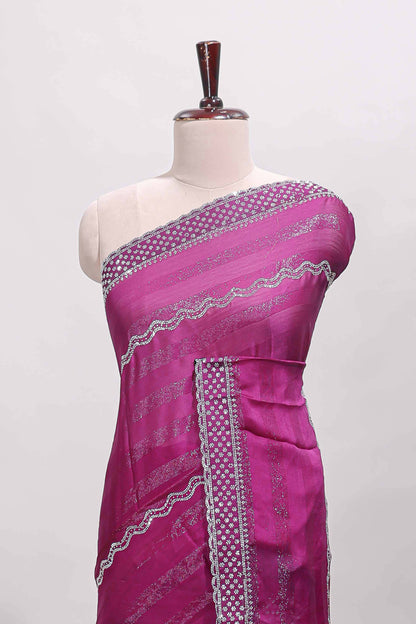 Magenta wave design stone work designer saree with self scallop border and matching blouse