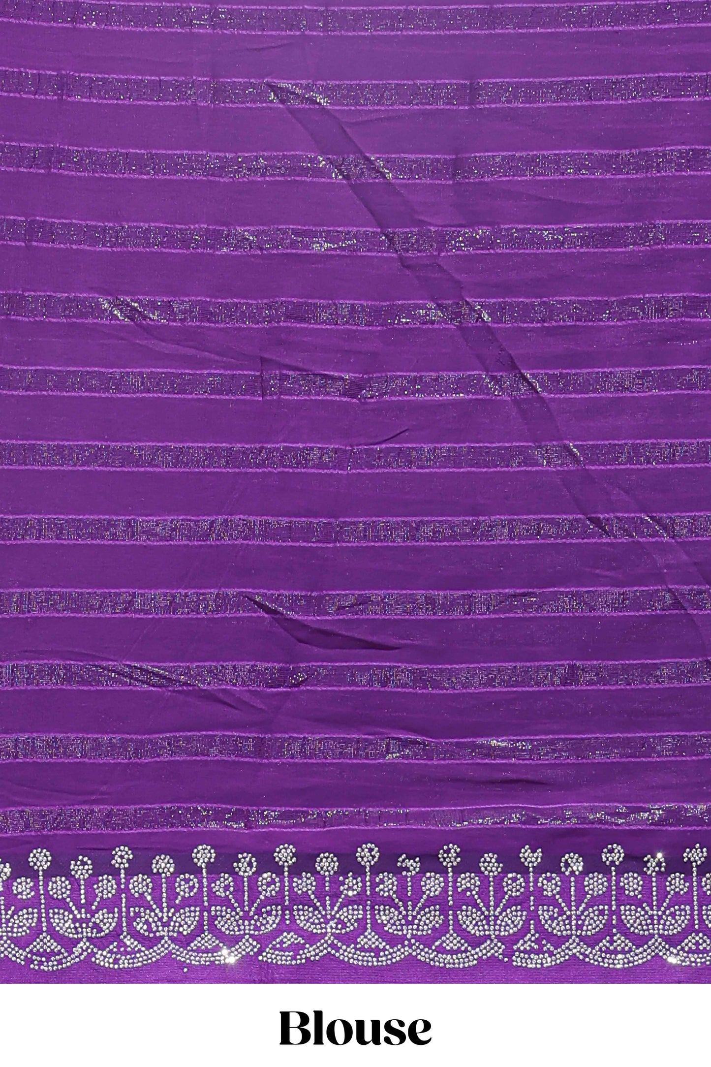 Lavender striped design stone work designer saree with self floral scallop border and matching blouse
