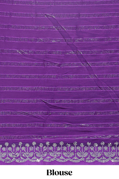 Lavender striped design stone work designer saree with self floral scallop border and matching blouse