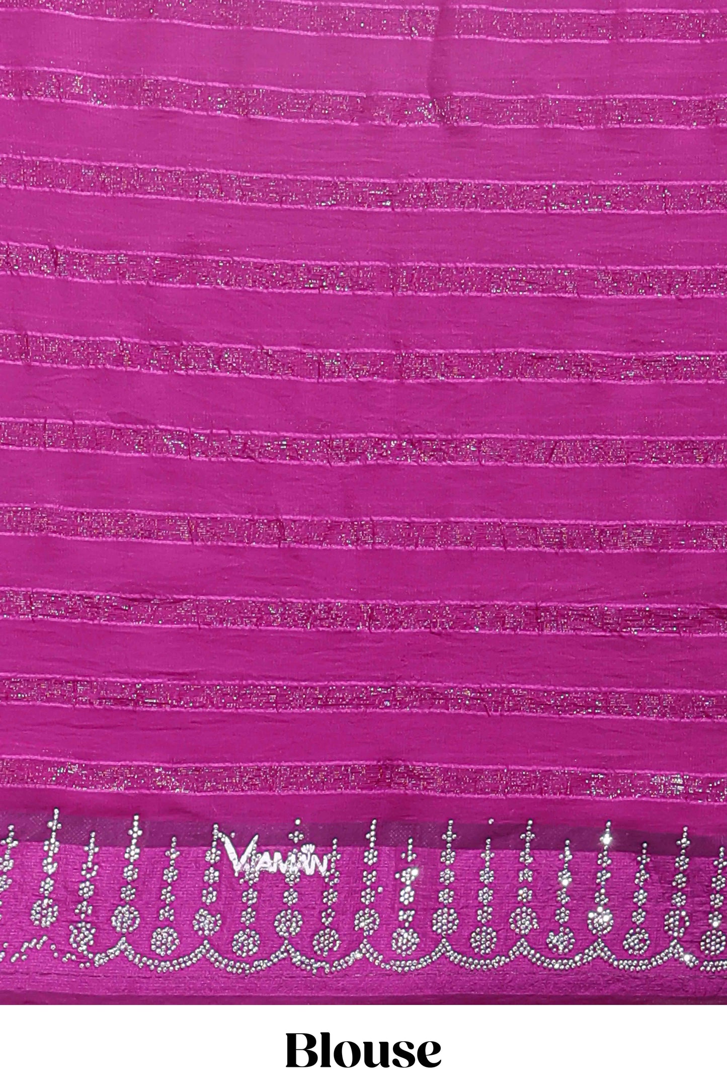 Dark magenta striped design stone work designer saree with self floral scallop border and matching blouse