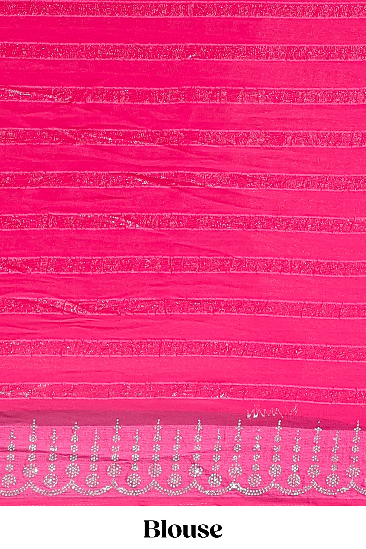 Pink striped design stone work designer saree with self floral scallop border and matching blouse