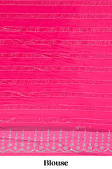 Pink striped design stone work designer saree with self floral scallop border and matching blouse