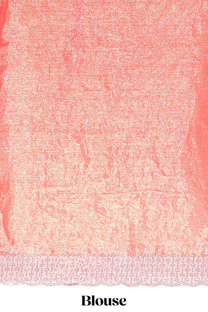 Orange floral butta design stone work designer saree with self scallop border and matching blouse