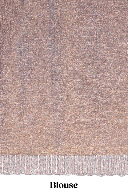 Brown floral butta design stone work designer saree with self scallop border and matching blouse