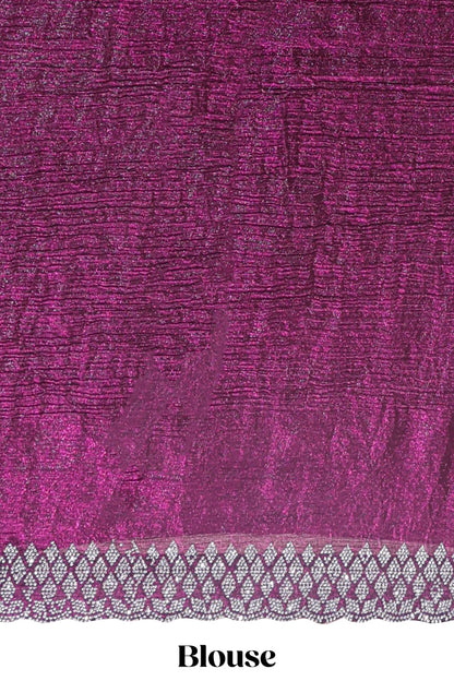 Imperial purple geometric design stone work designer saree with self scallop border and matching blouse