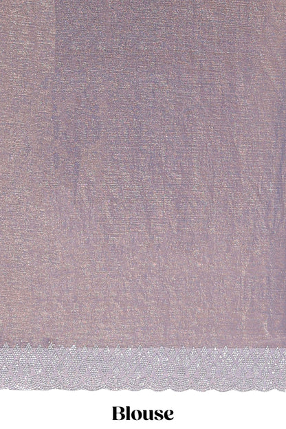 Grey geometric design stone work designer saree with self scallop border and matching blouse