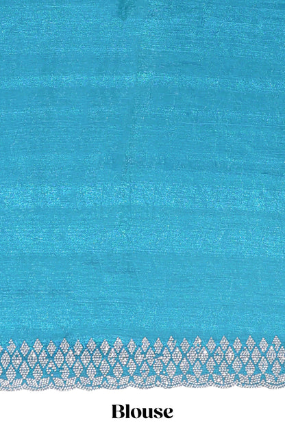 Turquiose green geometric design stone work designer saree with self scallop border and matching blouse