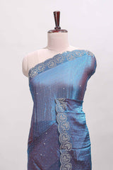 Blue stone work designer saree with self heartin design scallop border and matching blouse