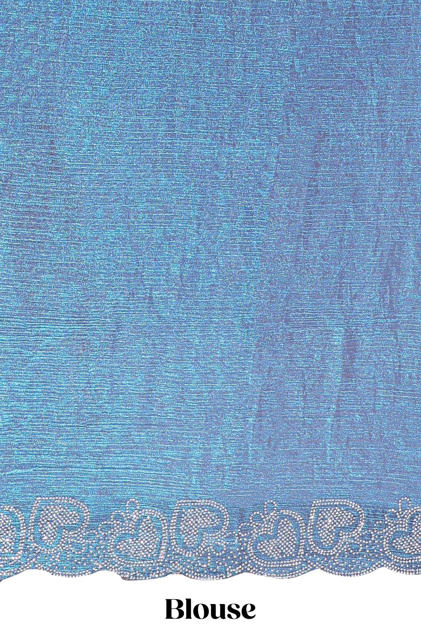 Blue stone work designer saree with self heartin design scallop border and matching blouse