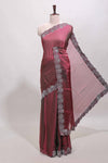 Maroon stone work designer saree with self heartin design scallop border and matching blouse