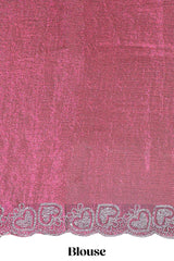 Maroon stone work designer saree with self heartin design scallop border and matching blouse